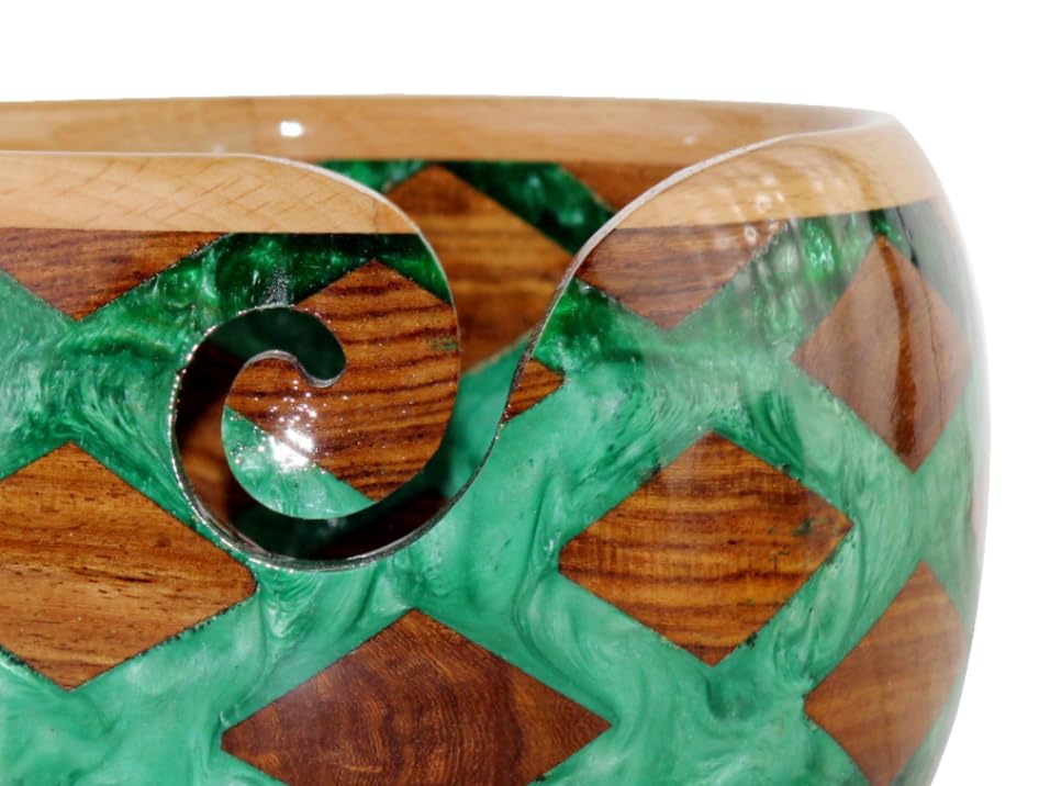 Image of Wooden Yarn Bowl for Knitting, Resin and Wooden Mix Knitting Yarn Holder, Large Crochet Yarn Holder Best Gift for Knitters Best Gift