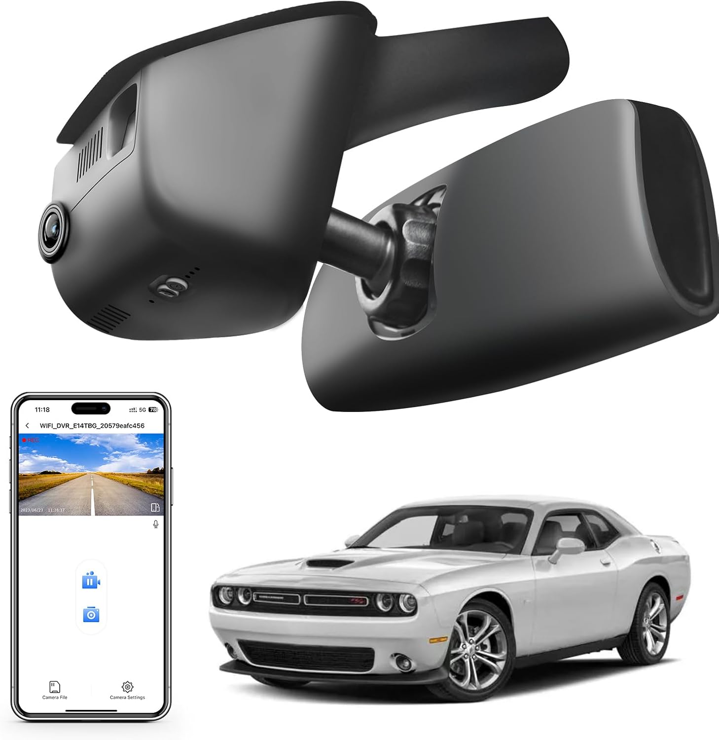 4K Dash Cam Custom Fit for Dodge Challenger 2015 2016 2017 2018 2019 2020 2021 2022 2023(Model A), GT R/T SXT SRT Hellcat R/T Scat Pack, Integrated OEM Look, UHD 2160P, WiFi & App,128GB Card