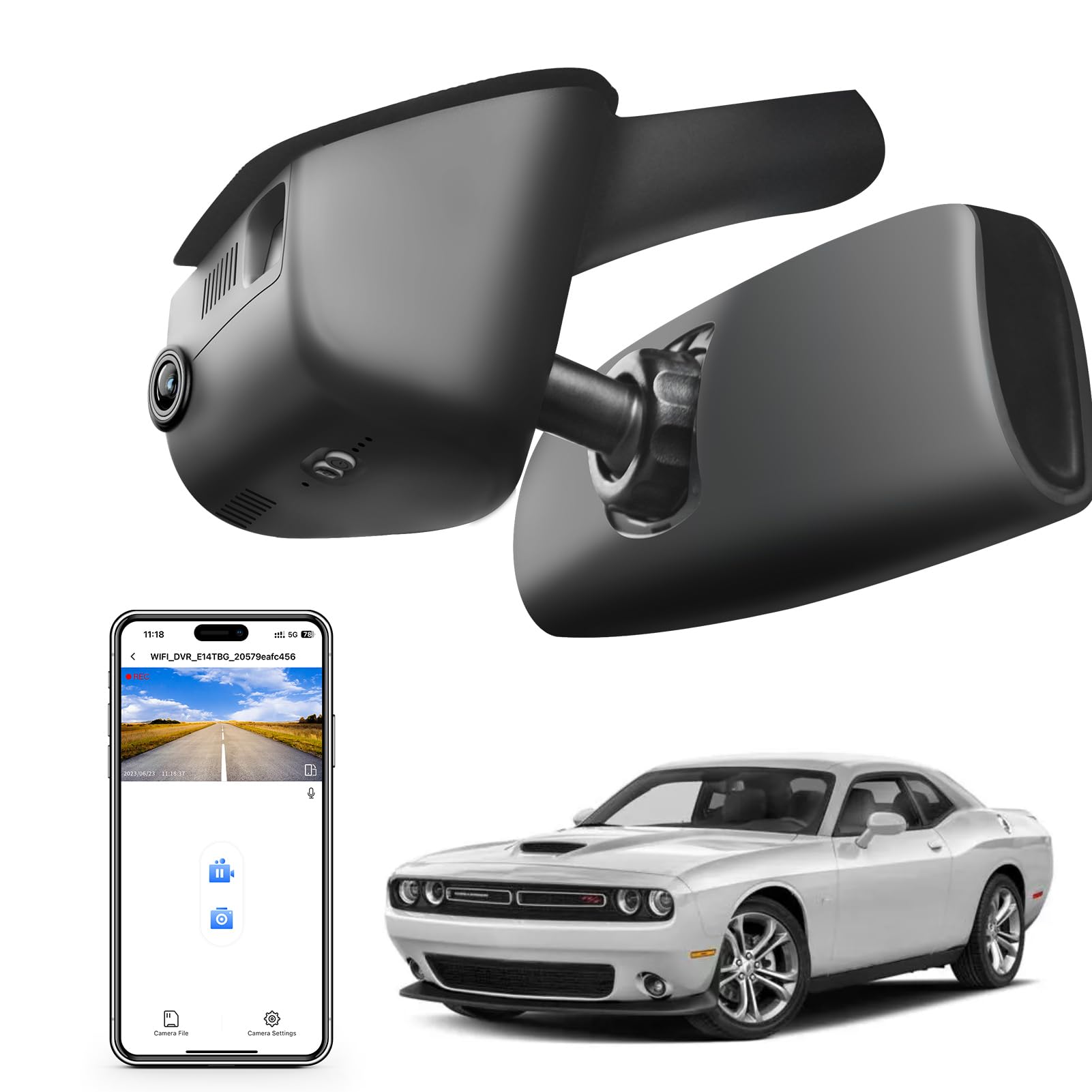Mangoal 4K Dash Cam Custom Fit for Dodge Challenger 2015 2016 2017 2018 2019 2020 2021 2022 2023(Model A), GT R/T SXT SRT Hellcat R/T Scat Pack, Integrated OEM Look, UHD 2160P, WiFi & App,128GB Card