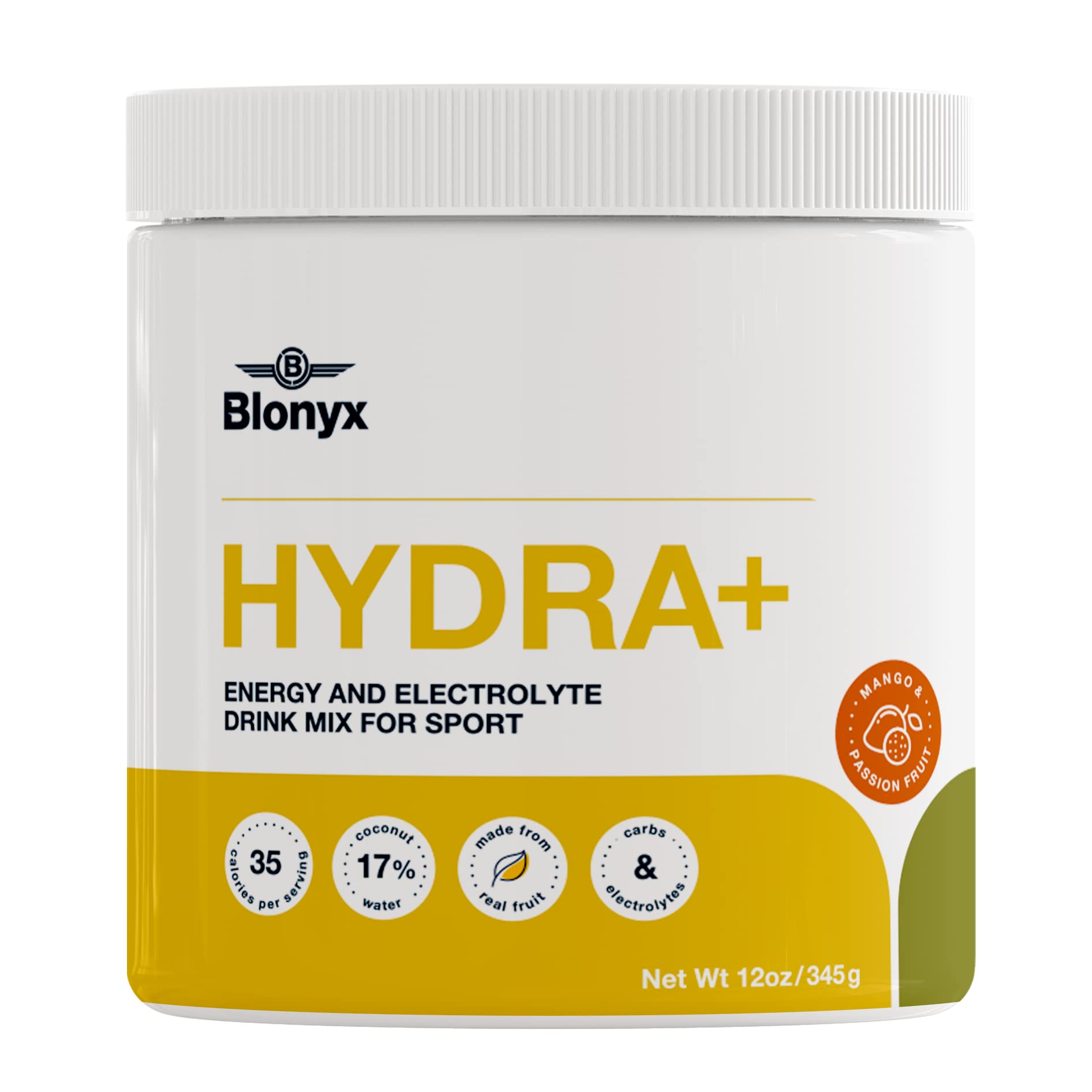 Blonyx Hydra+ Energy & Electrolyte Drink Powder - Real Mango & Passionfruit Flavor, Allergen-Free, Ideal for Sports Recovery