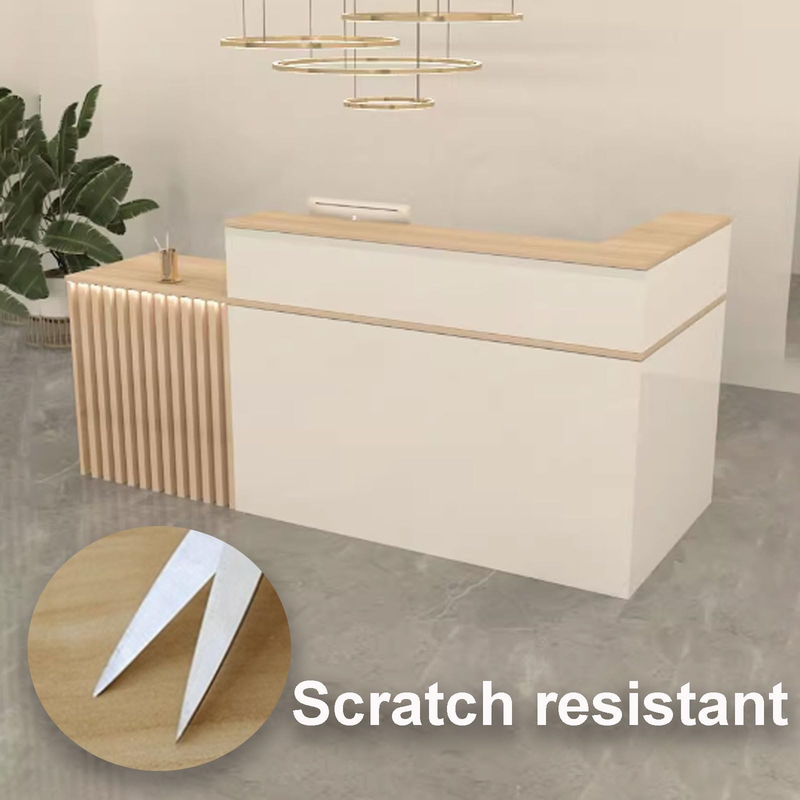 Empfangstheke Tresen Rezeption, Empfangstresen für Praxis, Reception Desk Salon, Reception Theke für Friseursalons, Supermärkte, Schönheitssalons(White+Natural,140cm)