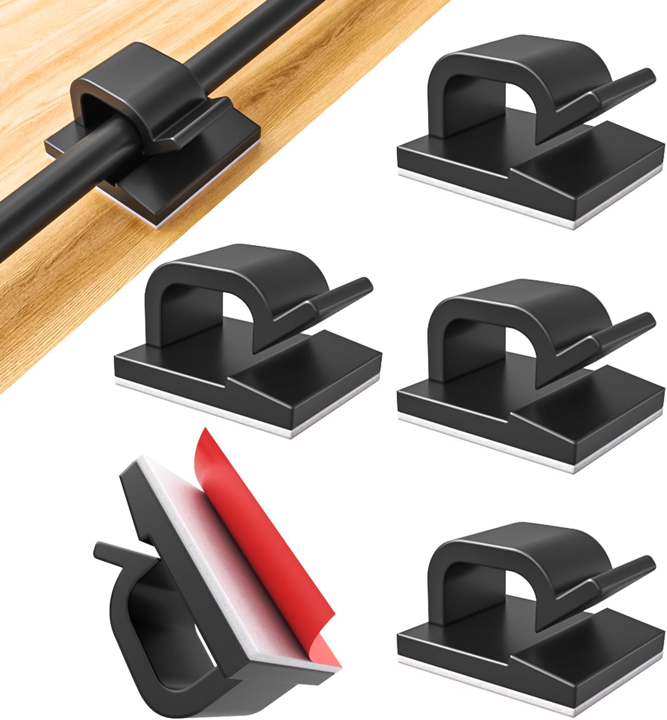 60PCS Black Strong Adhesive Cable Clips Cord Organizer, Self Adhesive Hooks Wire Holder, Cord Holder, Upgraded Wire Cable Management use for Car, Office and Home