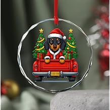 Dachshund Dog Christmas Truck Crystal Glass Prism Ornament - Cute Puppy Holiday Decoration - Pet Lover Tree Hanging Keepsake - Festive Winter Gift 2025