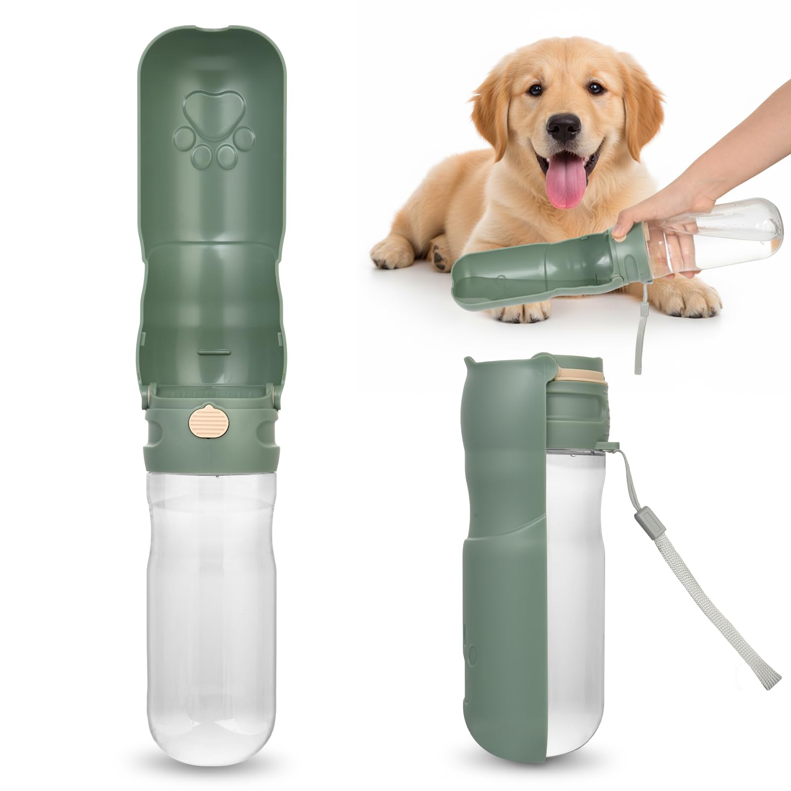 OTraki 520 ml Dog Water Bottle for On the Go, 180° Foldable Dog Drinking Bottle, Water Bowl Dog On the Go, Portable Pet Water Bottle, BPA-Free for Outdoor Hiking Travel