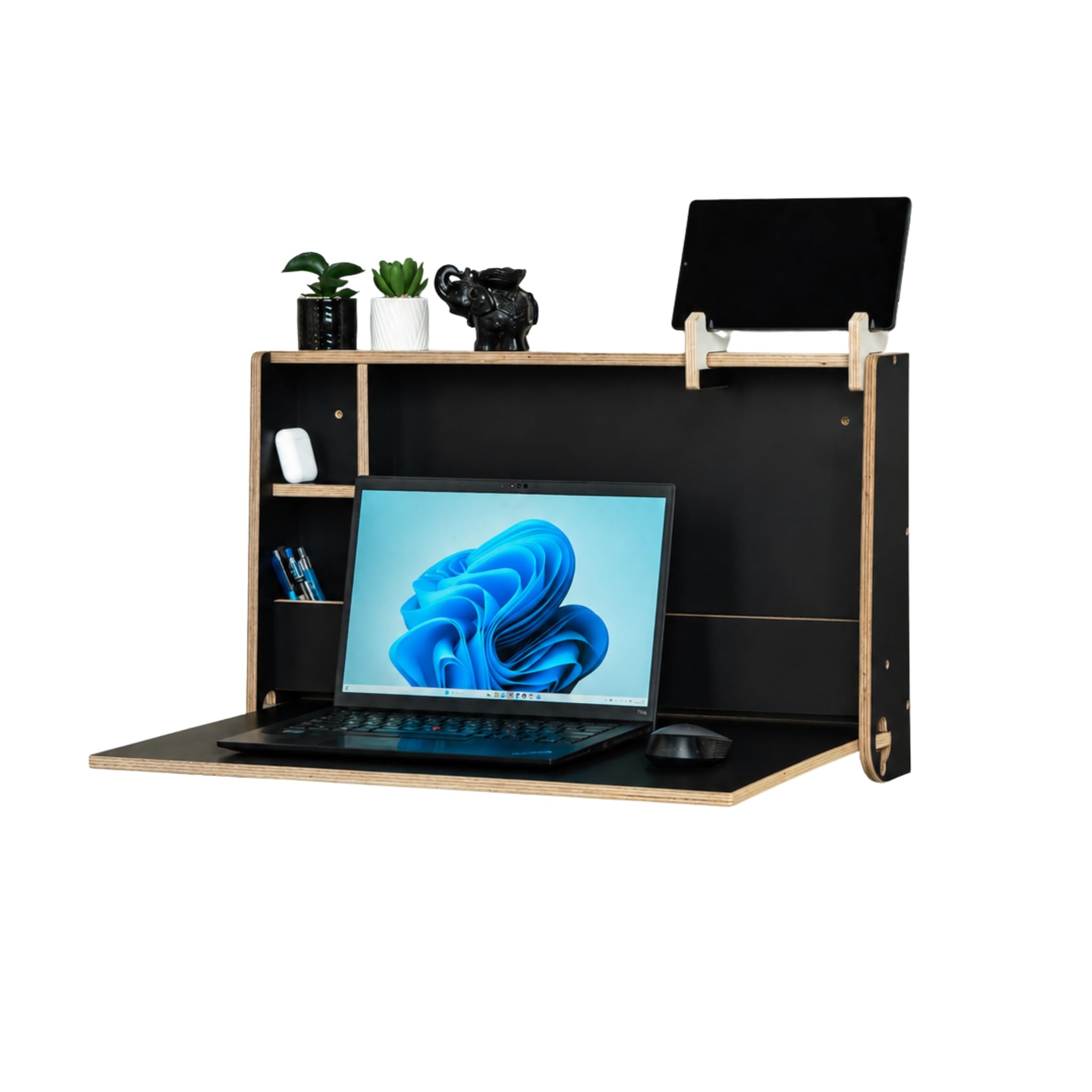 Murphy Desk – EIN wandmontierter Klapptisch, der Sich in einen schwebenden Schreibtisch verwandeln lässt (Schwarz)