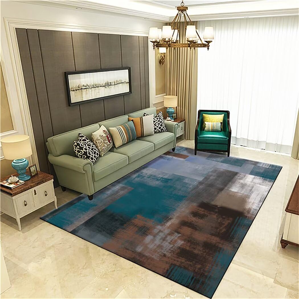 Tapis lavable bleu pour salon 160x240cm à poils ras facile à nettoyer