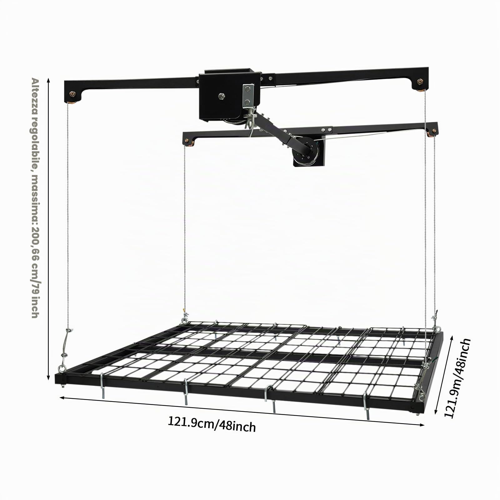 Ascensore per garage in acciaio al carbonio, regolabile con manovella, portata 136 kg, altezza di sollevamento: 200 cm, organizer salvaspazio per garage, facile installazione (A)