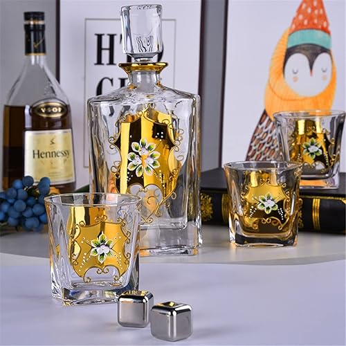 Miniatura 4 de ZLXDP - Botella de vino con esmalte dorado de flores de whisky copa de vino extranjera juego de vino para el hogar taza de cerveza de cristal