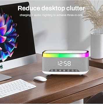 Gaman Kablosuz Bluetooth Hoparlör - Üstten Telefon Şarj Özellikli, Rgb Tasarım, Alarm & Saat Göstergeli
