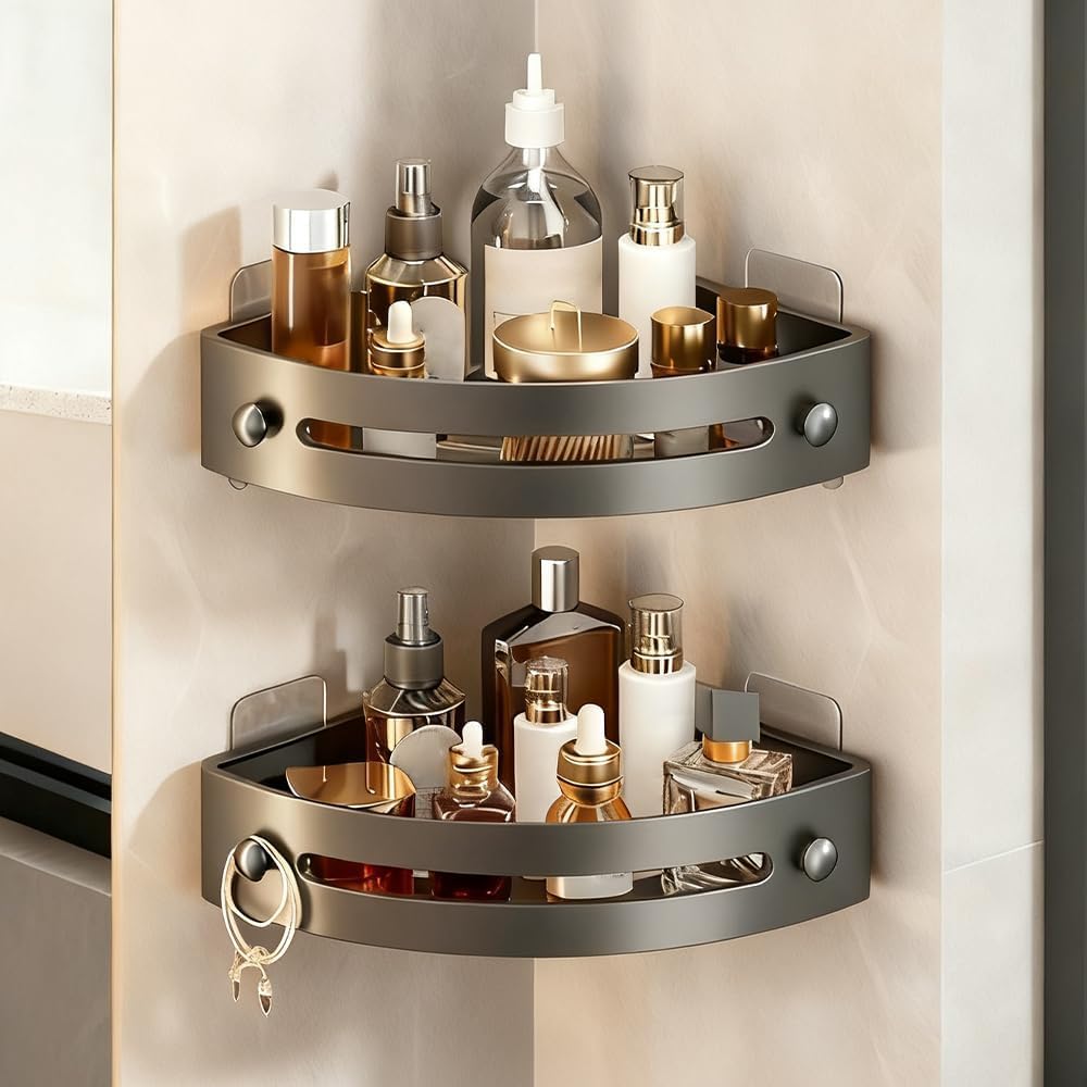 Eikioly Bathroom Shower Caddy，30cm 2-piece corner shower shelf without drilling, rust-proof bathroom organizer, quick-drying bathroom shelf, durable shampoo holder for shower
