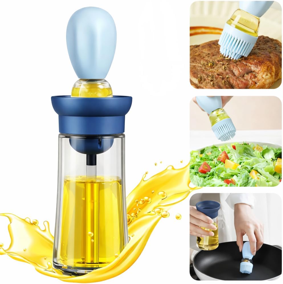 2-in-1 Oil Dispenser Glass Bottle with Silicone Brush, Sky