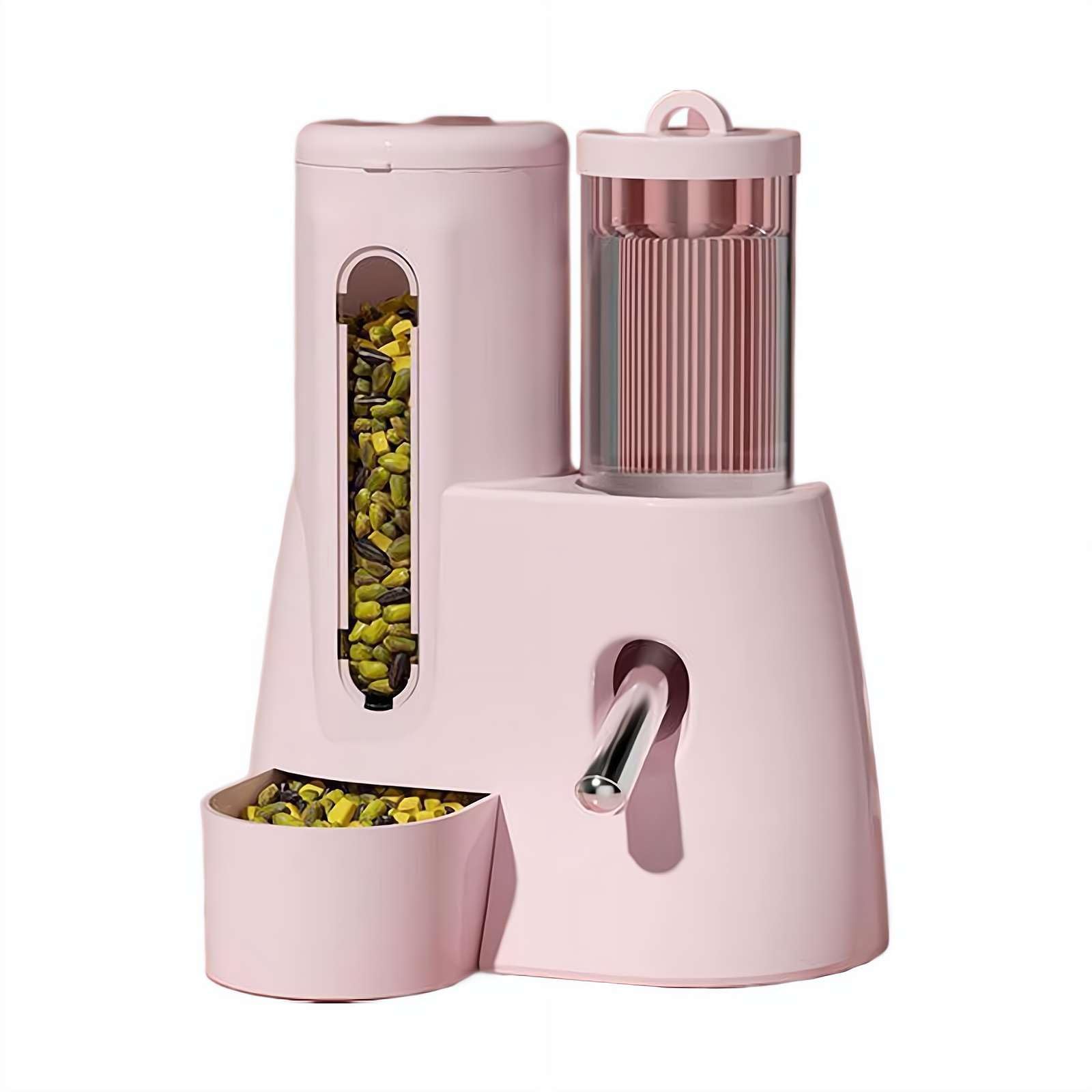 Hamster Water Bottle & Food Bowl Combo 3oz/100mL - Leak-Proof Dual Chamber Dispenser with Chew-Proof Steel Spout, Weighted Base for Dwarf Hamster & Mice Essentials