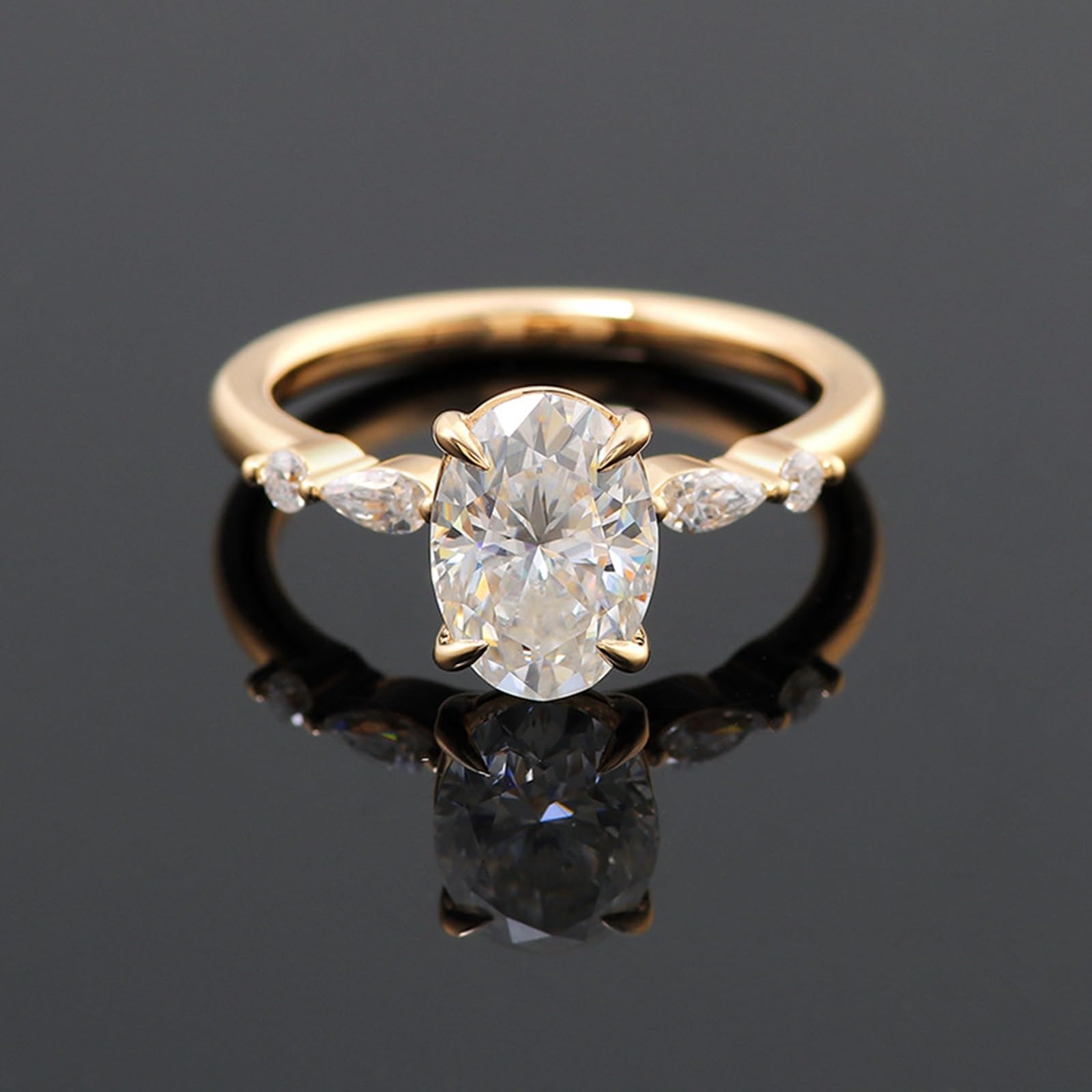 Anillos de oro 375 para mujer, anillo de boda de oro amarillo de 9 quilates, ovalado, anillos de compromiso solitario, anillo de compromiso para mujer con moissanite de 1 ct, color D, VVS1, para