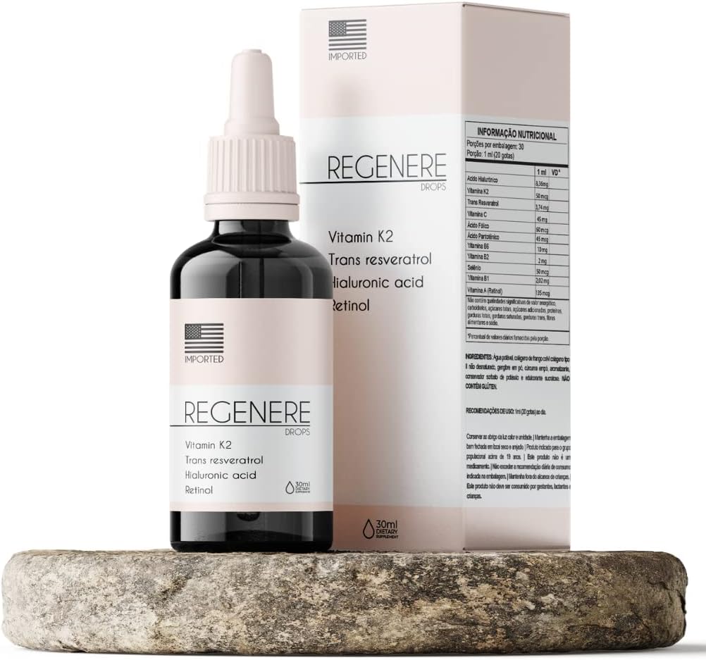 Rejuvelhecedor REGENERE Drops Vitamina K2 + TransResveratrol +Ácido Hialuronico + Retinol