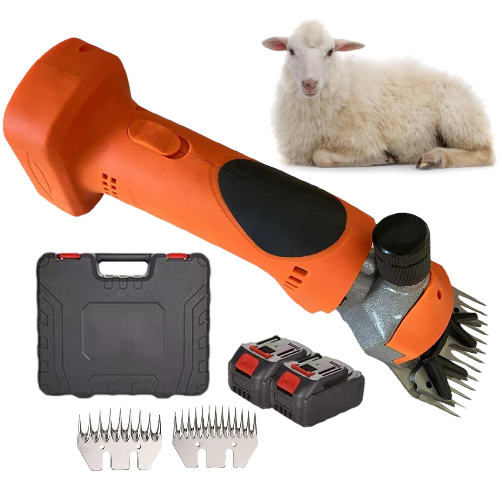 Tosatrice Elettrica per Animali - Kit per Tosatura E Toelettatura Pecore, 6 velocità E 2800 Giri/Min, per Agricoltori E Allevatori, con Lame A 9 E 13 Denti Orange-2Batteries