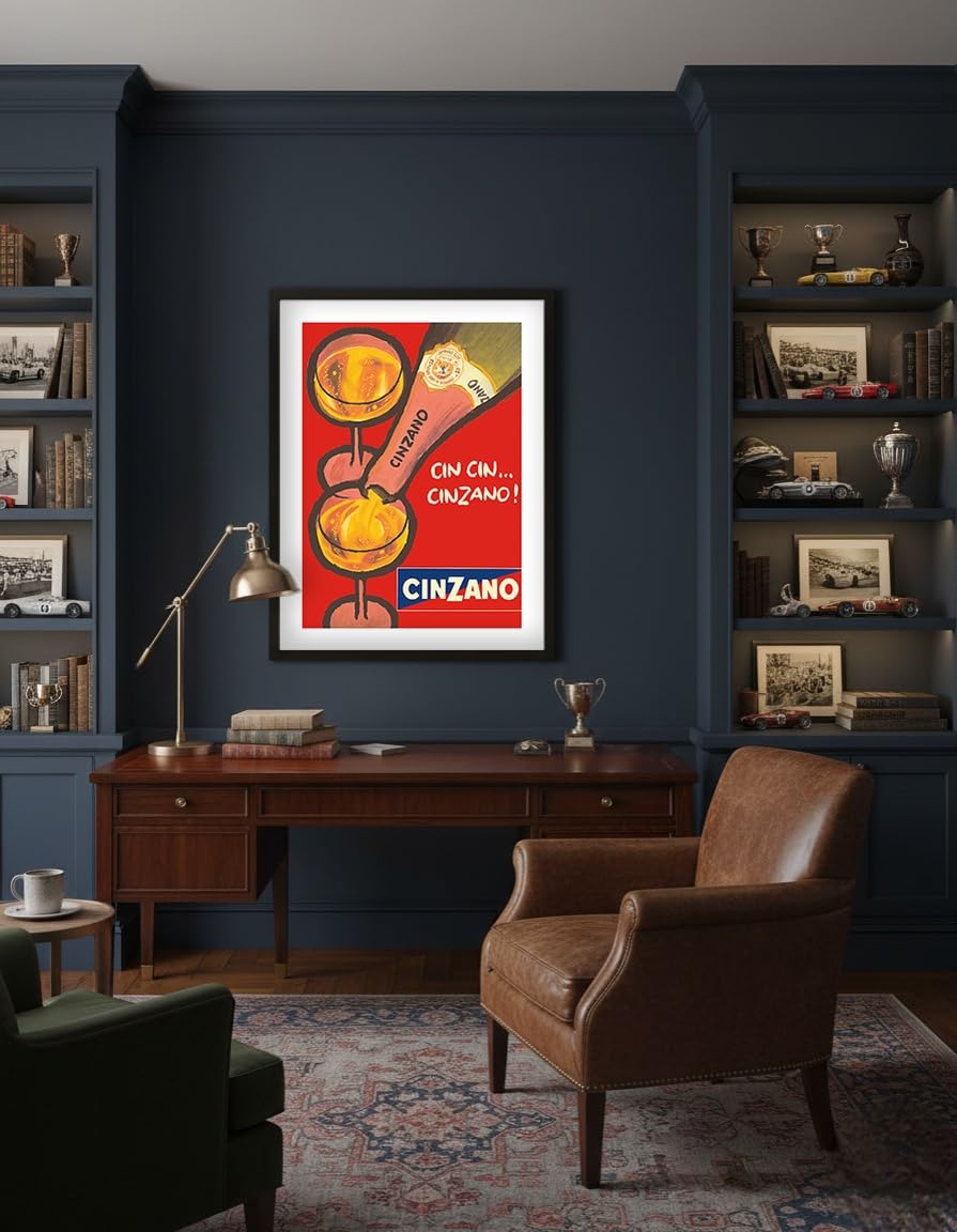 Cin Cin Cinzano - Asti Spumante - włoskie wino musujące - plakat reklamowy vintage ok. 1970-20 x 30 cm vintage drewniany znak artystyczny