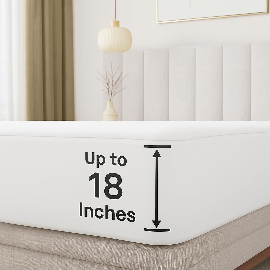 King Size Waterproof Mattress Protector – Smooth Polyester Top, Noiseless & Hypoallergenic | Up to 18" Deep Pocket King Cover, Washable Mattress Encasement & Bed Bug Barrier | New Home Essentials