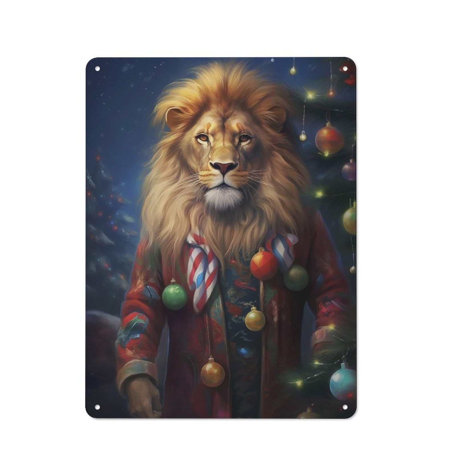 Junmoney Lion Christmas Rustic Metal Plaque 40X30cm For Lounge Or Reading Corner, For Home Office, Studio And Craft Room Walls
