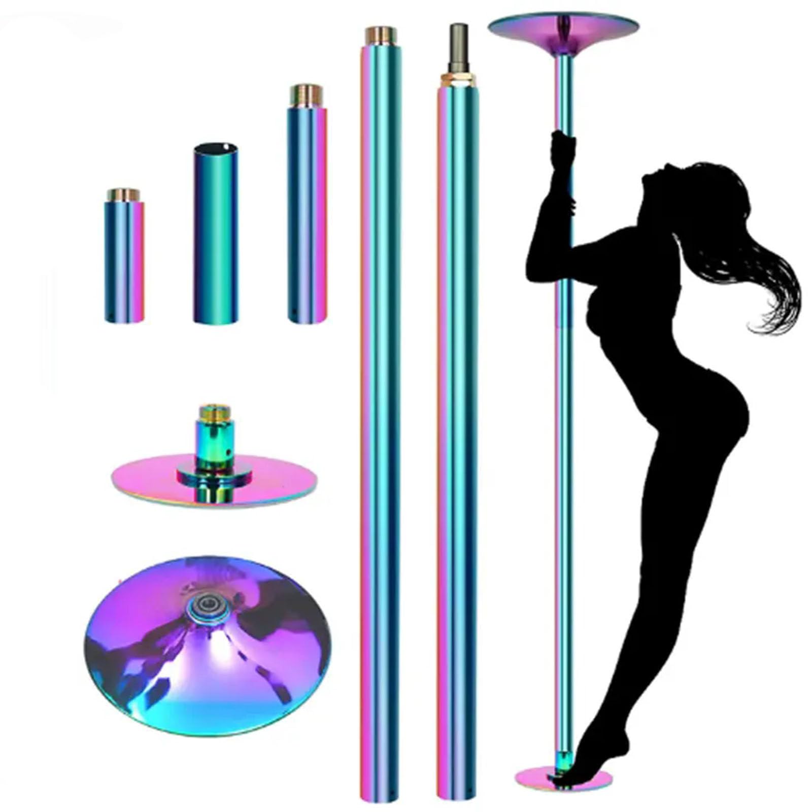 Pole Dance Tanzstange, Tragbar Abnehmbar Tabledance Strip Stange mit Statisch + Spinning Funktion, Pole Dance Stange 225 bis 274 cm Höhenverstellbar, 200kg,Colorful