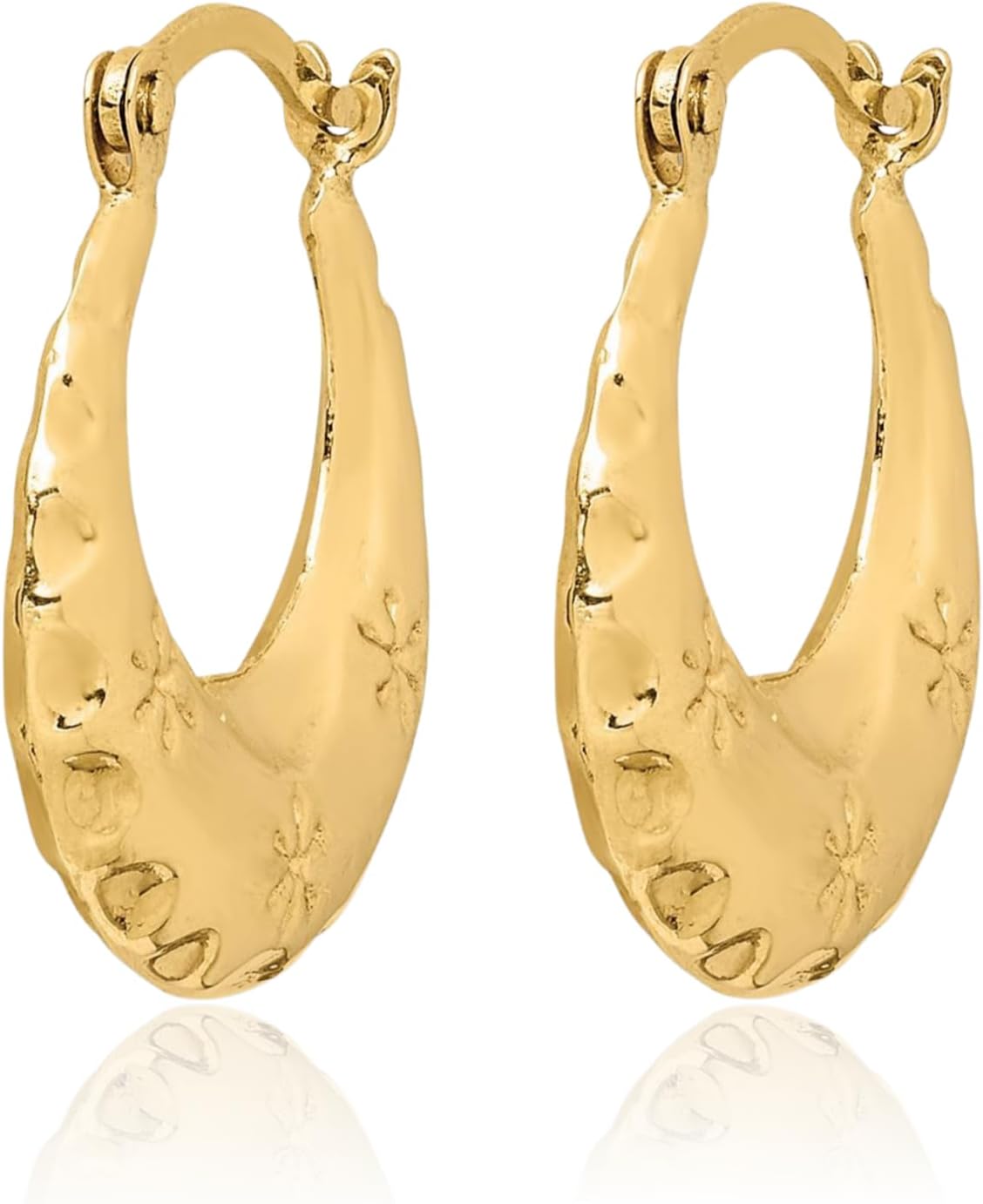 IceCarats 14K Solid Yellow Gold Medium Hoop Earrings 16.6mm 5/8 inch Snap Back, Textured For Her