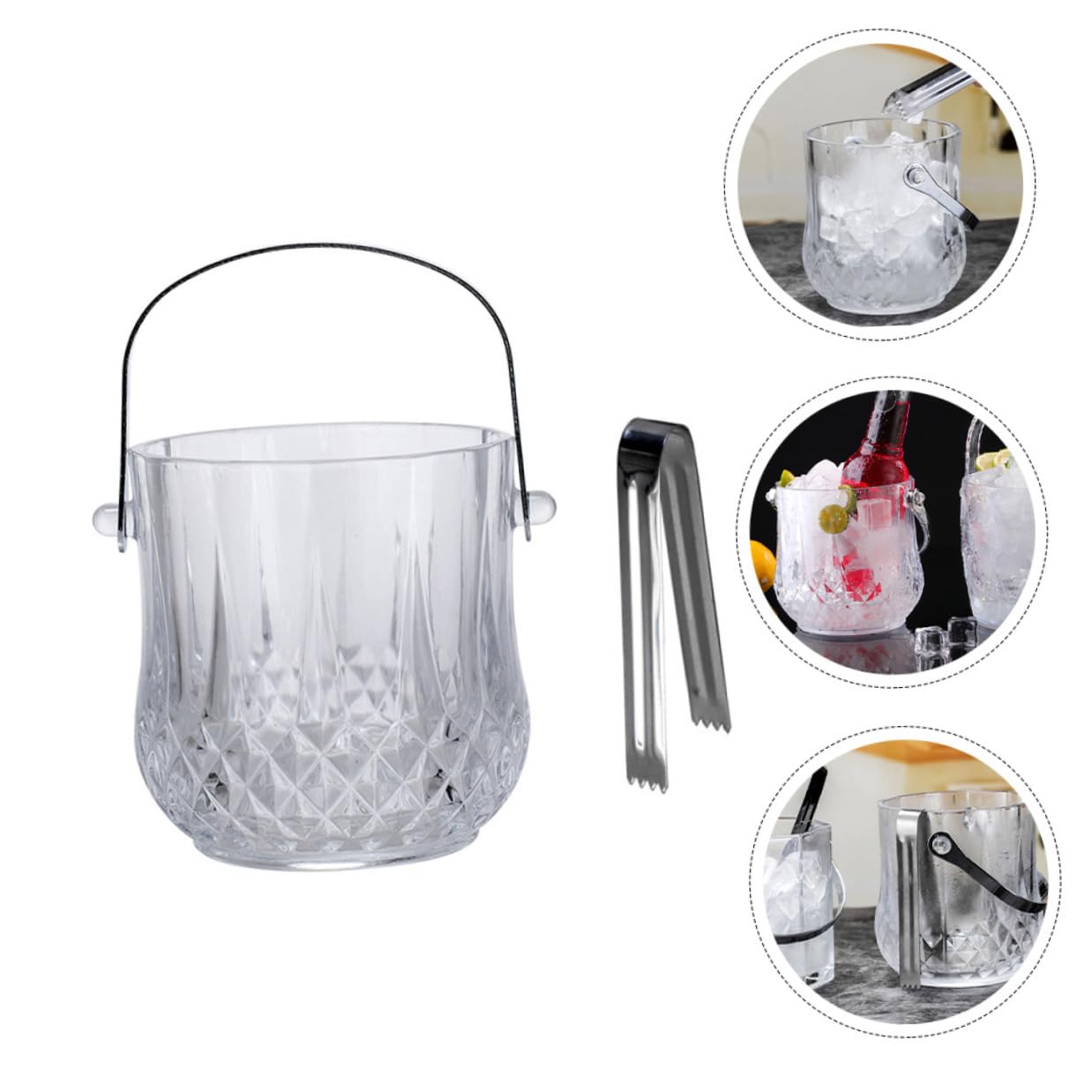 NUOBESTY Glaseimer Eiskübel mit Griff Edelstahl Glas Tragbarer Eisbehälter für Bar Ktv und Zuhause Verdickter Eiswürfelbehälter Zufälliger Stil