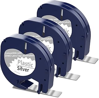 3 x 91208 Label Maker Tape Compatible with DYMO Letratag Metallic Silver Tape 91338 12mm x 4m Silver Sticker Label Tape Work for DYMO LetraTag Label Printer LT-100H LT-100T Plus