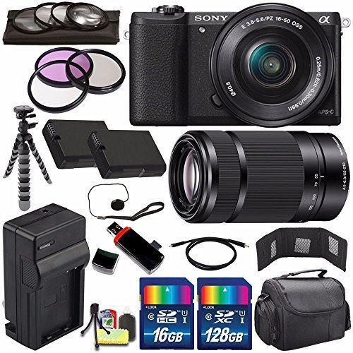 Sony Alpha a5100 Mirrorless Digital Camera with 16-50mm Lens (Black) + Sony E 55-210mm f/4.5-6.3 OSS E-Mount Lens 144GB Bundle 25 - International Version (No Warranty)
