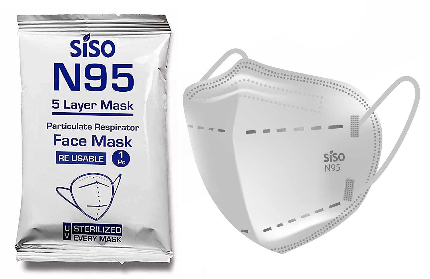 Siso N95 5 Layer Reusable Face Mask FFP2 without Valve, ISI Marked/BIS Certified, Upto 5 times