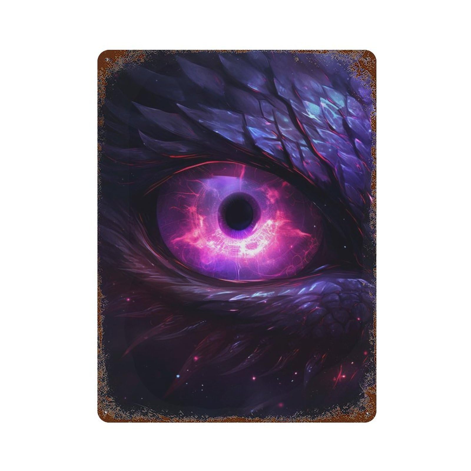 Aged Metal Wall Plaque with Purple Dragon Eye Design 15.7"x11.8", for Cafe, Home Bar And Lounge Decor, Novelty Wall Decor