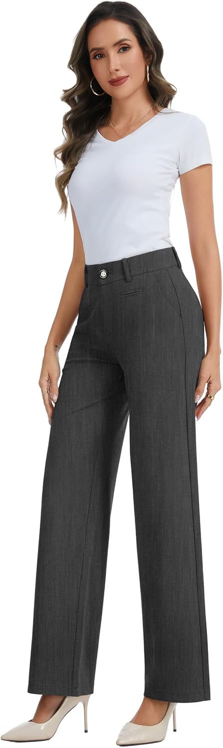Office Dress Pants for Women Stretch High Waisted Casual Business Long Trousers with Deep Pockets