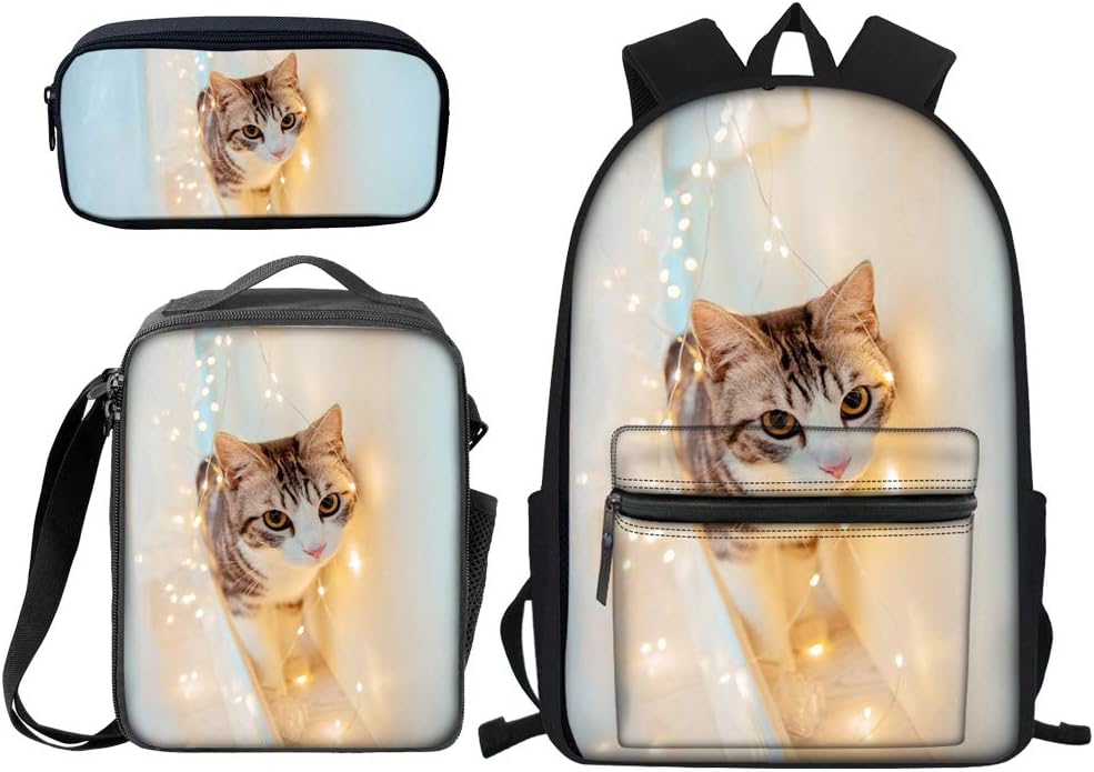 Beauty Collector Designer Kitty Backpack Bookbags Set for School Cute Lunch Bag, Pencil Case and Big Backpacks