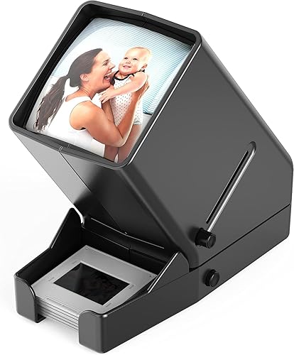 DIGITNOW Visor de películas y diapositivas de 1.378 in, aumento 3X, funcionamiento de batería, visión iluminada con luz LED, para diapositivas de