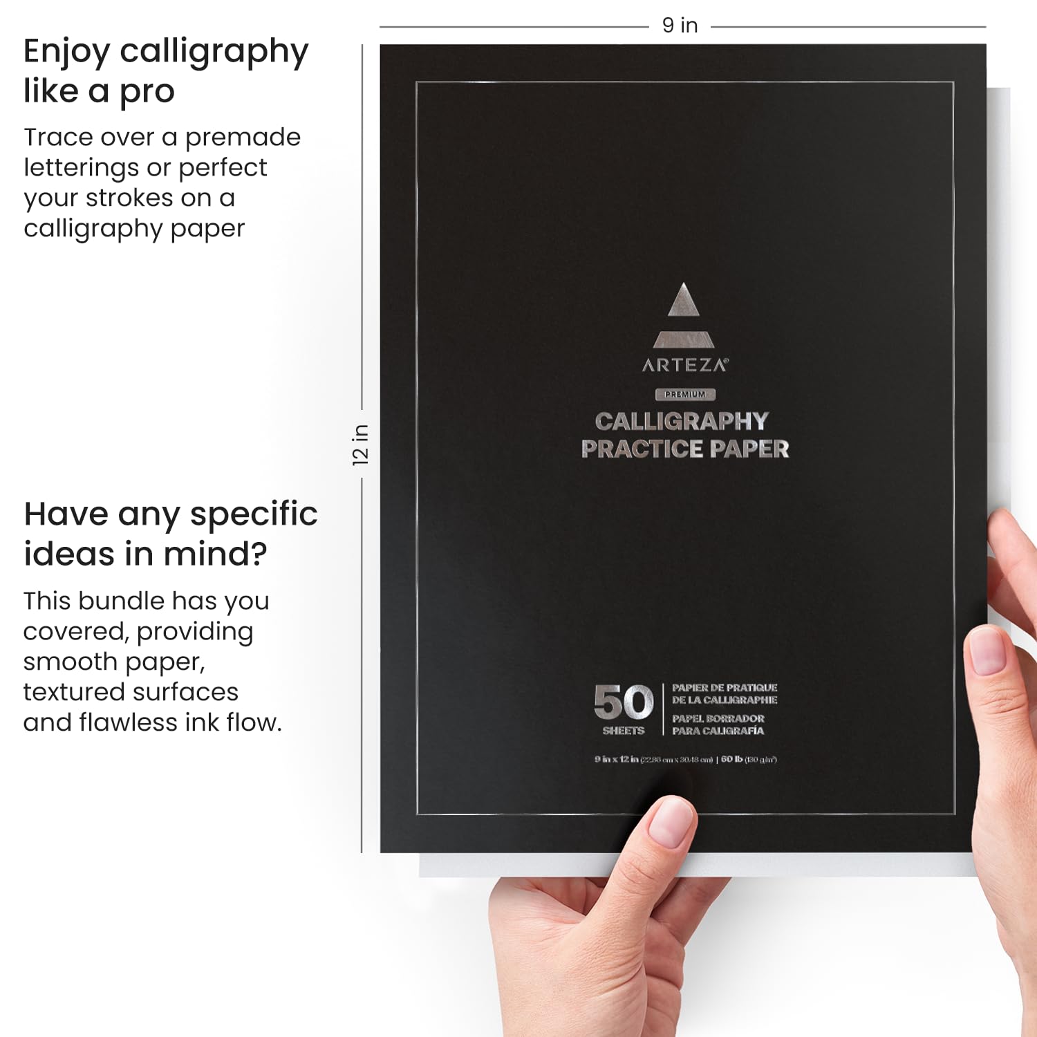 ARTEZA Tracing & Calligraphy Paper Set, 2-Pack – 9x12 Inch Pads with 105 Sheets Total for Lettering, Sketching, Drafting & Design Practice