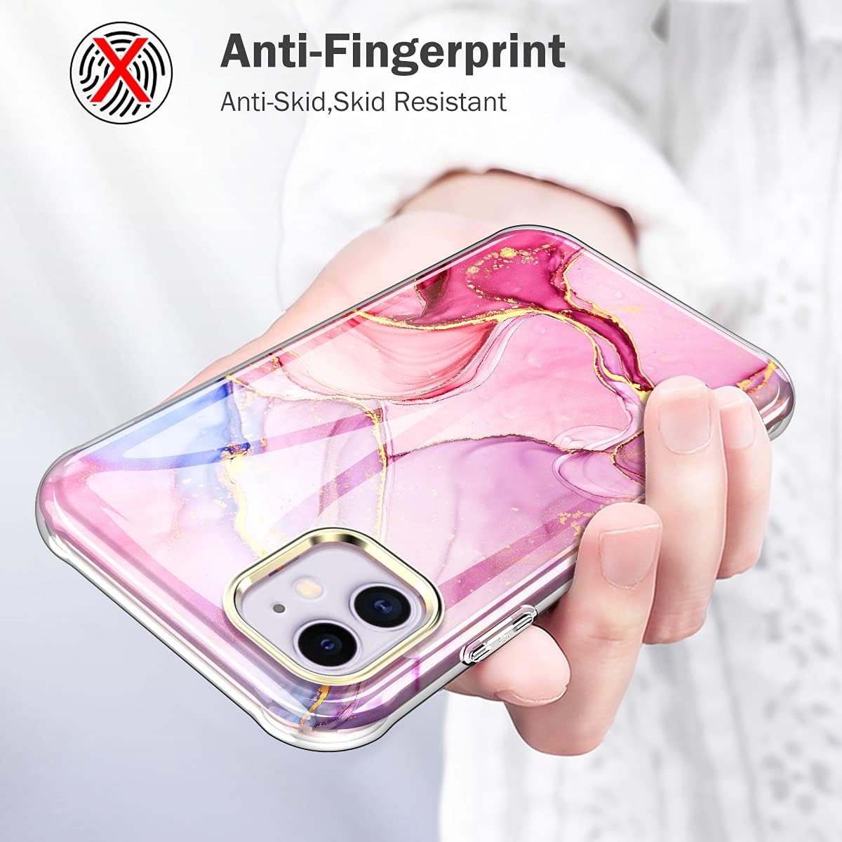 PIXIU for iPhone 11 Marble Case, Lightweight Dual Layer Built with Screen Protector Full Body Shockproof Protective TPU Phone Cover Case for iPhone 11 6.1 inch (Purple Marble)