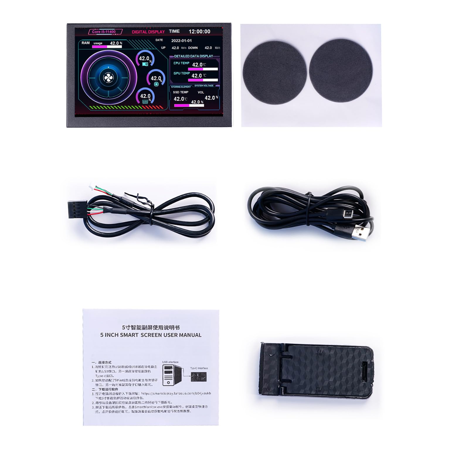 5inch IPS Type-C Secondary Screen Computer Temperature Display PC Sensor Panel Display Exempt AIDA64 Accessory