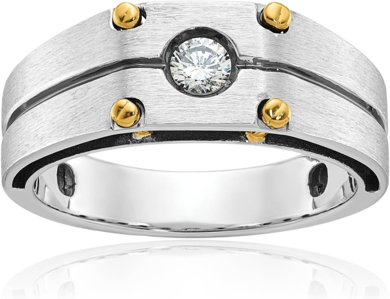 IceCarats 14K Solid Two Tone Gold 0.20 carat Diamond Wide Ring 8.36mm Band Round Cut, Natural, Prong Set, Brushed