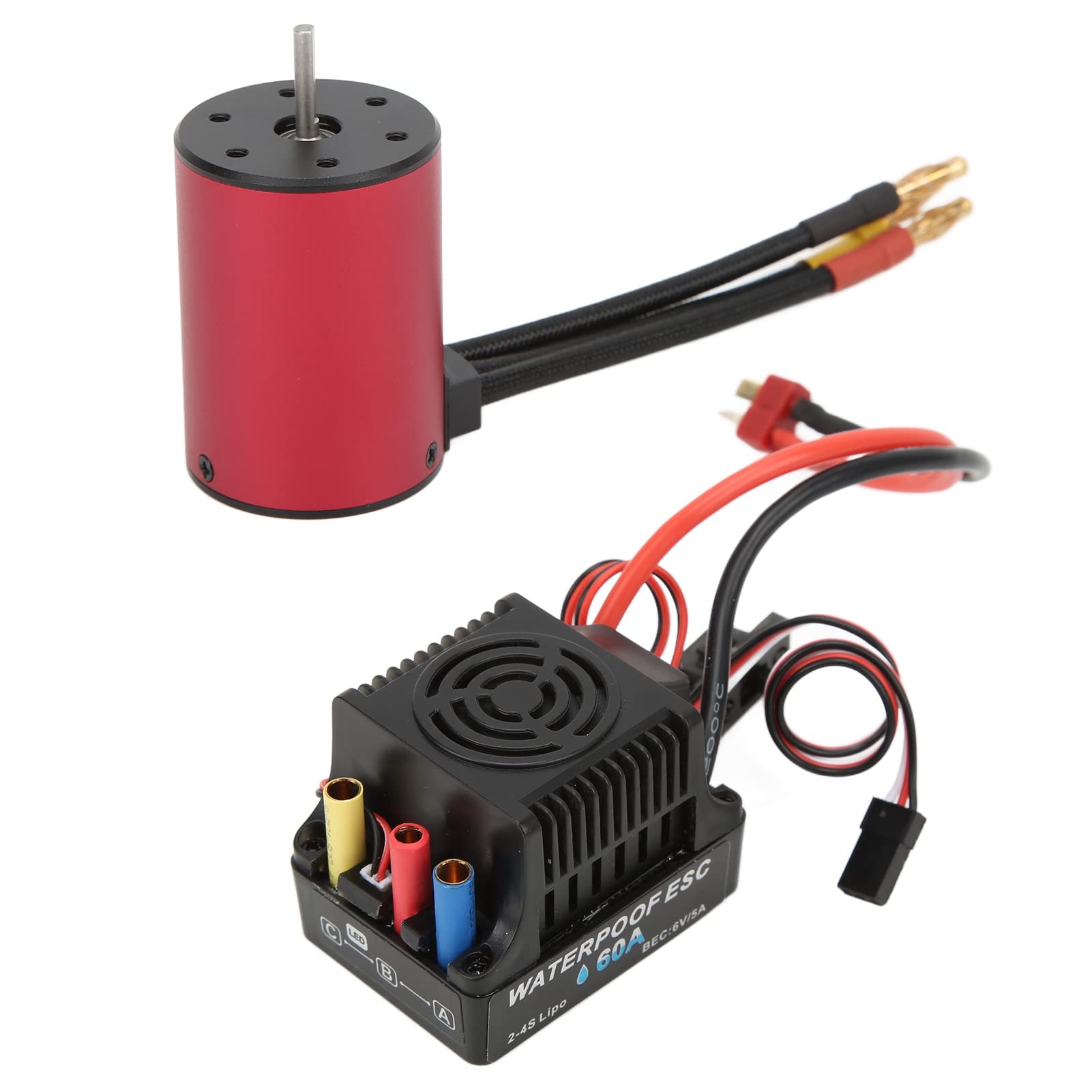 Generic Kit Combinato Motore Brushless Impermeabile 2300KV e 60A ESC per Auto Telecomandate 1/10 Ad Alte Prestazioni Rosso