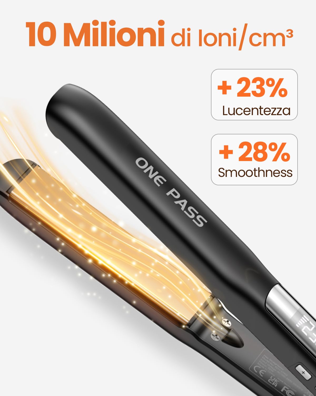 Faszin Piastra Capelli Professionale 2-In-1, Piastre Ioniche di Titanio, Riscaldamento In Soli 20 Secondi, Display LCD Chiaro, Ideale Per Capelli Lisci, Ricci e Mossi