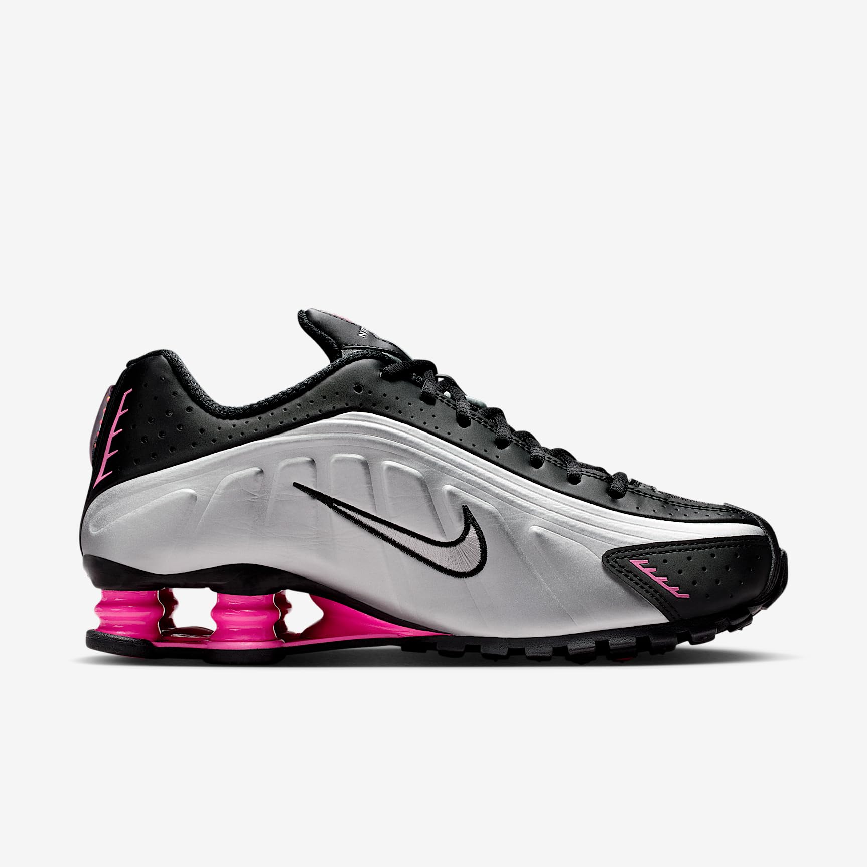 Nike Shox R4 Scarpe Donna (Nero/Pinksicle/Metallico Argento)