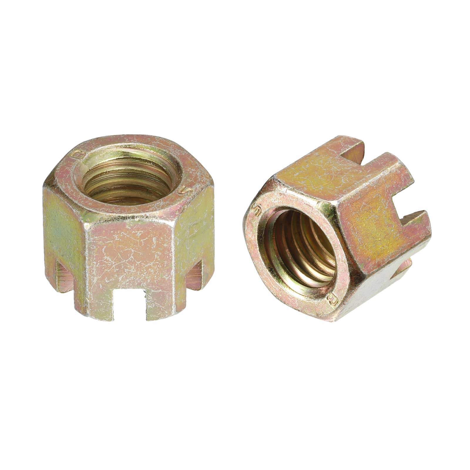 sourcing map2Pcs M12x1.75mm Hexagon Slotted Nut, Grade 8 Carbon Steel Hex Castle Nuts, Color Zinc