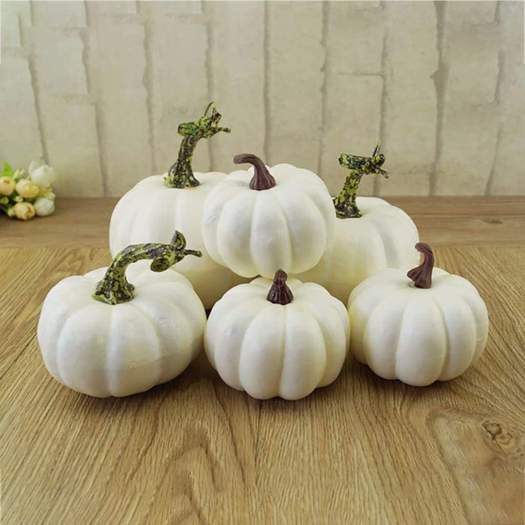 Simulation Pumpkin,12pcs Halloween White Pumpkin Set 12pcs/Set White Artificial Pumpkins Fall Thanksgiving Decor Novel Exquisite high-Grade can be reused