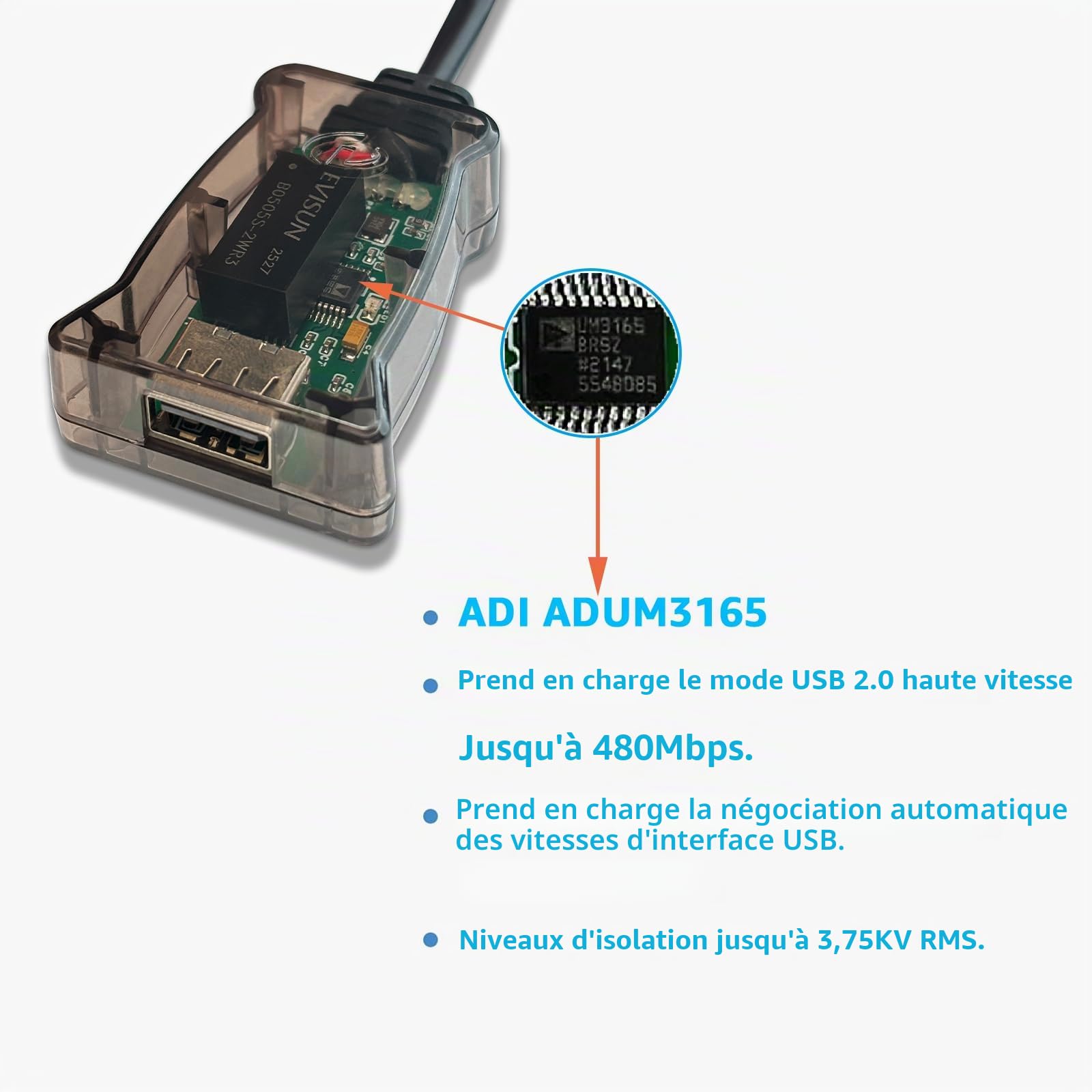 DSD Tech Isolateur USB SH-G01L Prend en Charge l'isolation Haute Vitesse USB 2.0 480Mbps