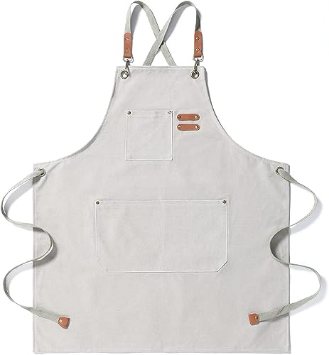 Hyzrz Chef Aprons for Men Women with Large Pockets, Cotton Canvas Cross Back Heavy Duty Adjustable Work Apron, Size M to XXL