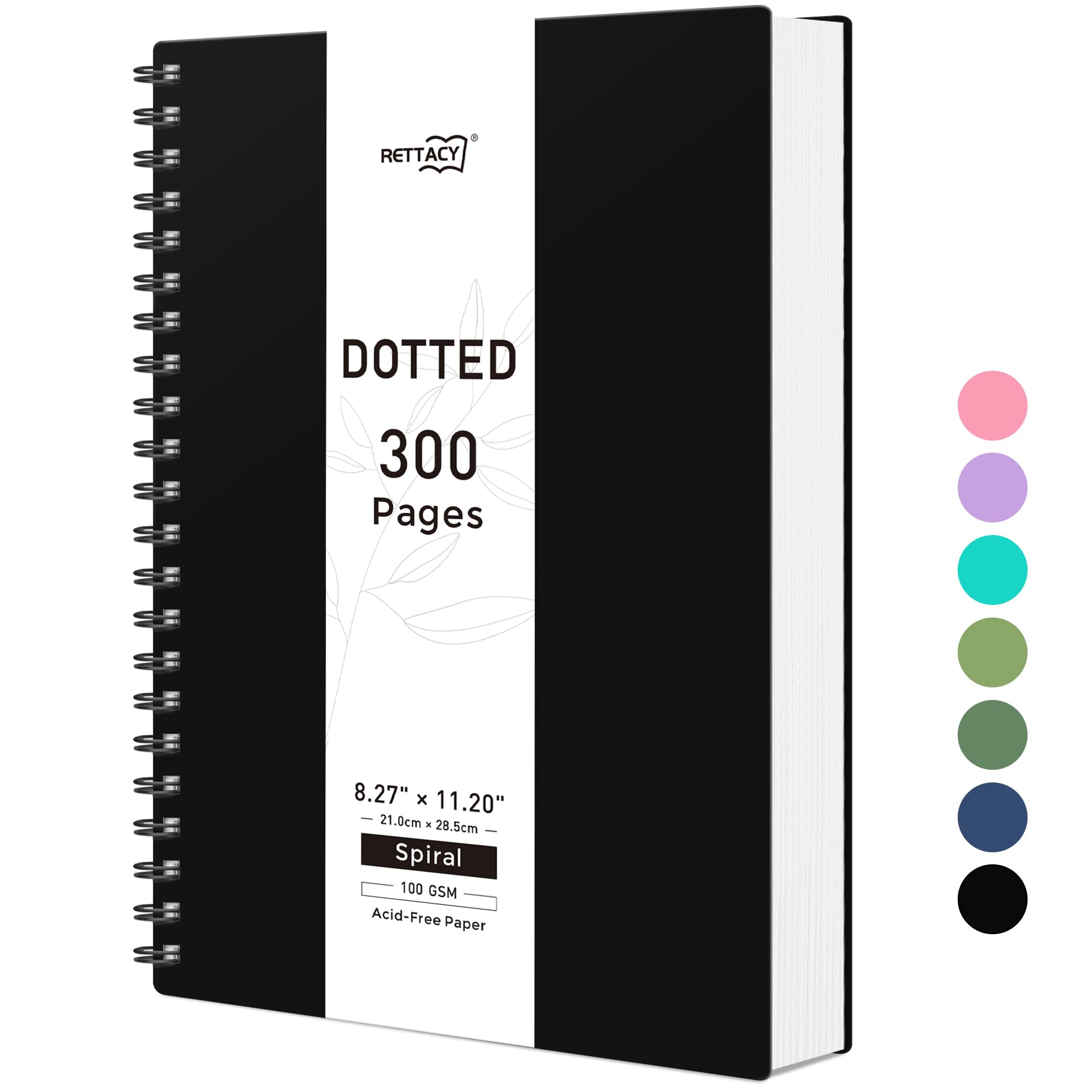 RETTACY Dotted Notebook A4, Bullet Dot Grid Journal, Wirebound Spiral Notebooks 300Pages /150 Sheets for Writing,100gsm