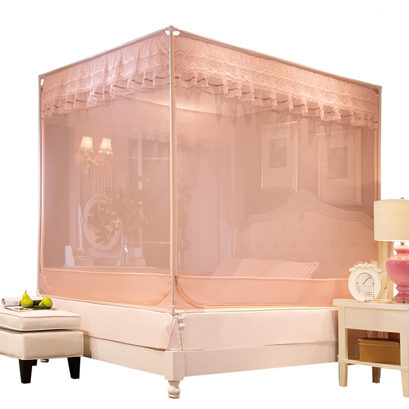 Moustiquaire pliable lit enfant rose 150x200cm dôme de lit épais anti-moustique