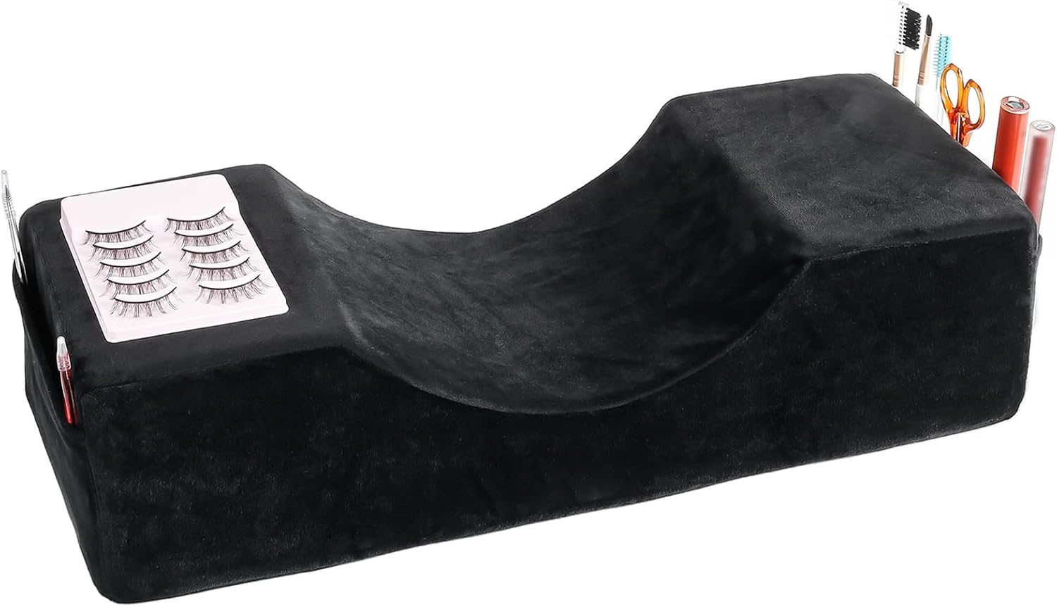 Comfortable Eyelash Extension Pillow Memory Foam Neck Pillow,Beauty Salon Eyelash Pillows with Velvet Cover Curved Lash Pillow with Neck Support (Black)