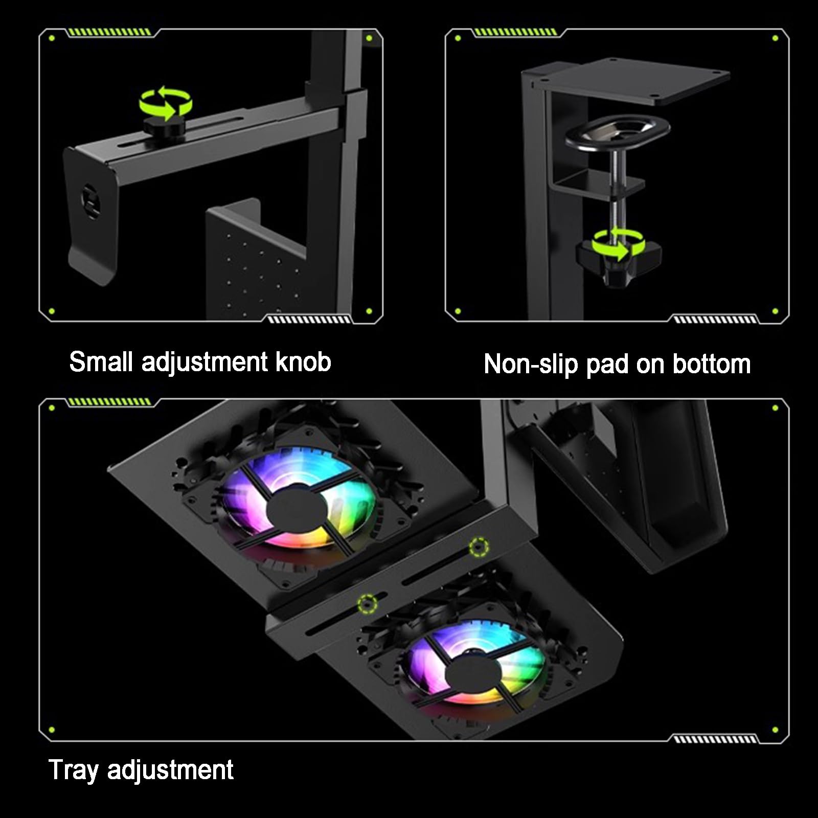 Supporto regolabile sotto scrivania PC, supporto per computer con ventole di raffreddamento, supporta fino a 15 kg, altezza e larghezza regolabili, si adatta alla maggior parte delle torri di computer
