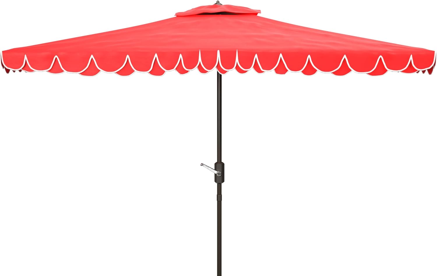 SAFAVIEH 6.5x10ft Outdoor Patio Umbrella, Rectangular, Valance, Red & White Trim, Auto Crank Tilt, UV Resistant for Deck, Backyard, Poolside (PAT8306D)