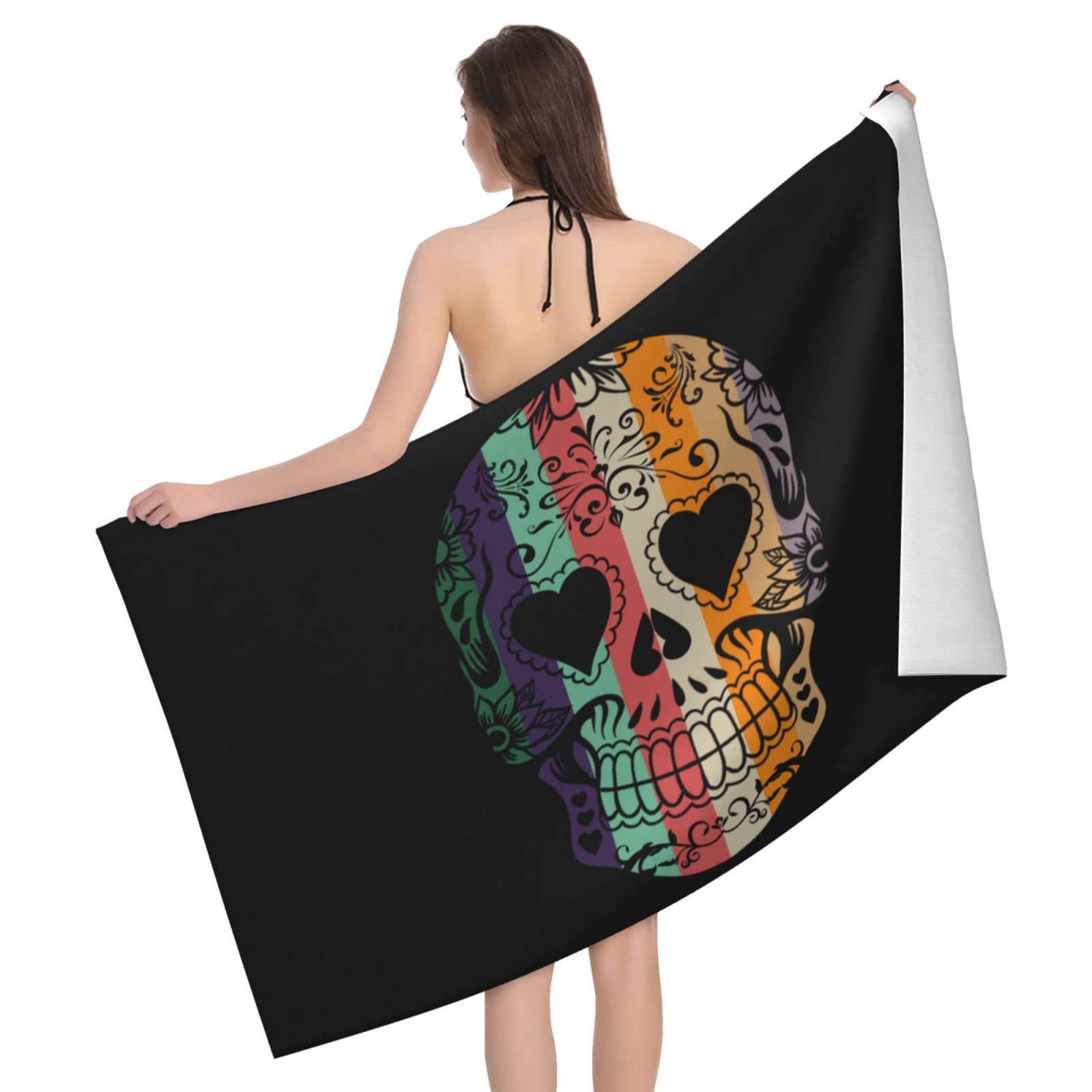 Lawenp Colorfully Skull Bath Towel Beach Towel Popular Durable Stylishffy Touch Highly Absorbent Quick Dry Polyester 32" X 52" Also As A Gift