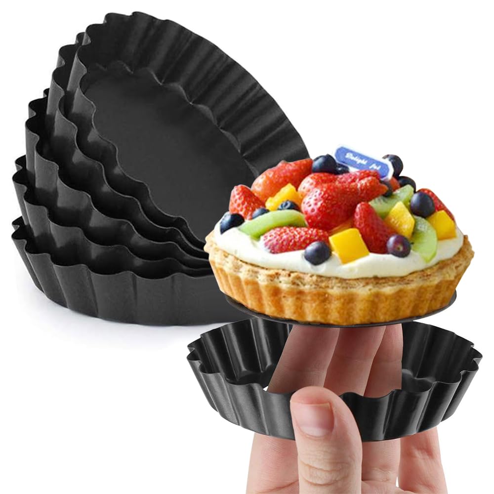 Gutsdoor Mini Tart Pan with Removable Bottom, Nonstick Quiche Pan, 4 Inch Quiche Pan Set of 6 (4 Inch) 4 Inch Round (6 Pcs) TP-4Y